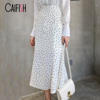 Zeolore High-waisted White Dot Skirt Elegant Long Skirts Retro Maxi Bodycon Pencil Skirt Pleated Office Lady Streetwear QT1302