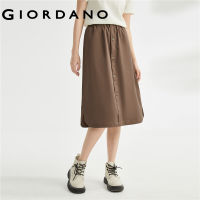 GIORDANO Women Skirts Elastic Waist 100% Cotton Lightweight Long Skirts Button Closure Simple Comfort Casual Skirts 05463310