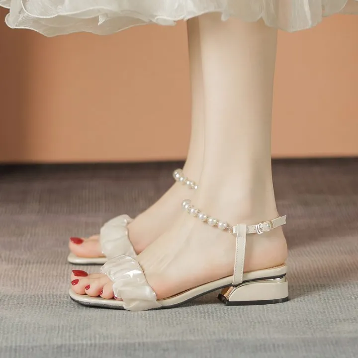 รองเท้าแตะฤดูร้อนรุ่นผู้หญิง-2023-ใหม่สไตล์เกาหลีแฟชั่นชนกลุ่มน้อยรองเท้านางฟ้าส้นแบนฝรั่งเศสพร้อมกระโปรง
