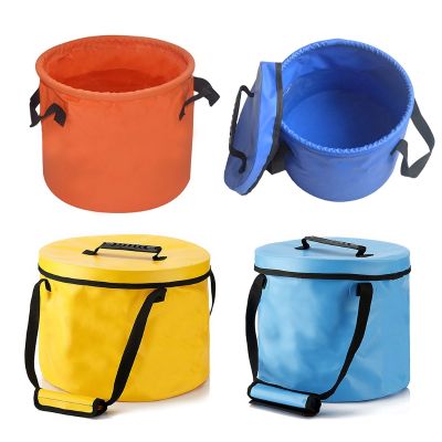 Foldable Water Pail Outdoor Fishing Water Container with Lid Collapsible Bucket Basin for Traveling Camping