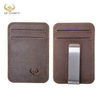 Hot Sale Luxury nd Uni Crazy Horse Leather Design Fashion Gift Slim Wallet Front Pocket Money Clip Mini Clamp Purse C092