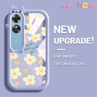 Jjlingji เคสสำหรับ OPPO A17 A17K การ์ตูนดอกไม้สีเหลืองสีสันสดใสน่ารักน้อยมอนสเตอร์กันกระแทกแบบใสเลนส์กล้องถ่ายรูปแบบนิ่มเคสมือถือป้องกันซิลิโคนง่ายปลอกความคิดสร้างสรรค์โปร่งใส