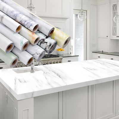 [24 Home Accessories] สติ๊กเกอร์ติดผนังห้องครัวกันน้ำ Heatproof หินอ่อนวอลล์เปเปอร์กาวตนเองฟิล์มไวนิลตู้ตกแต่งกระดาษเหนียวรูปลอก