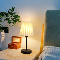 Nordic R Fabric Table Lamp Bedroom Bedside Lamp EU Plug Ins Atmosphere Bulb LED Pleated Decorative Night Light