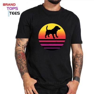 Beagle Puppy ​Vintage Style MenS Tshirt Dog Silhouette Retro 70S Dogs Printed Cotton T-Shirt Best Gift Homme Tops Tees