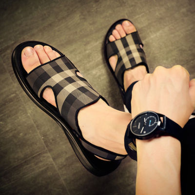 Topvivi sandals men beach slippers luxury brand fashion 2021 summer wear trendy gingham anti-skid outdoor casual slides for men