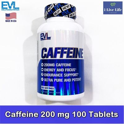 คาเฟอีน Caffeine 200 mg 100 Tablets  - EVLution Nutrition