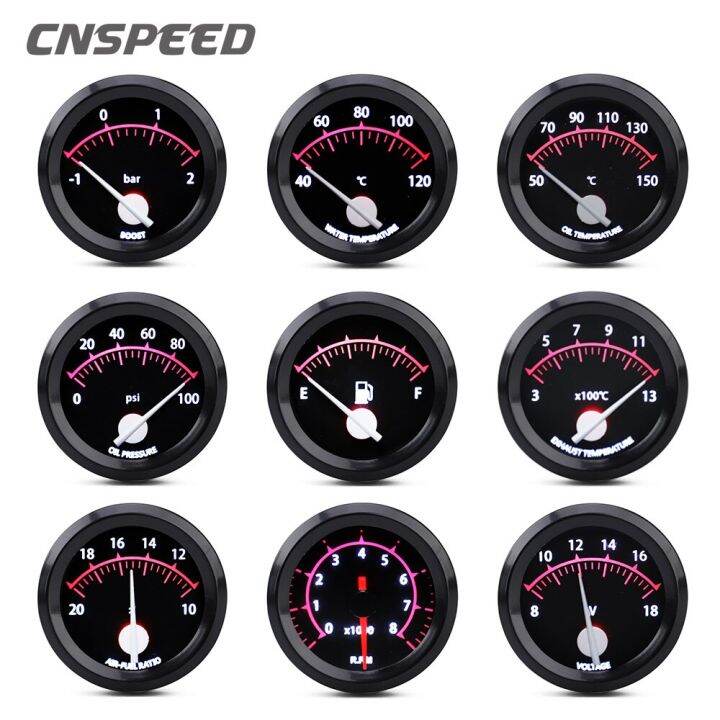 2" 52mm 12V Racing Car Turbo Boost Gauge Water Temperature Tachometer