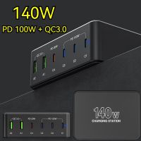 T017เครื่องชาร์จ140W 100W USB 6พอร์ต QC3.0แล็ปท็อปชาร์จ C สำหรับ MacBook Iphone 14 13 S23U