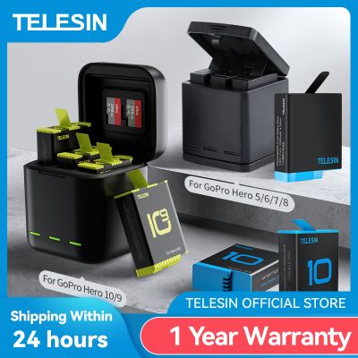 TELESIN Battery For Gopro Hero 10 9 8 7 6 5 3 Ways LED Light Battery Charger TF Card Battery Storage For Hero 5 6 7 8 9 10 Black