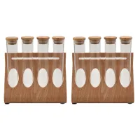 2 set Wooden Coffee Beans Tea Display Rack Stand Glass Test Tube Sealed Storage Decorative Ornaments Cereals Canister