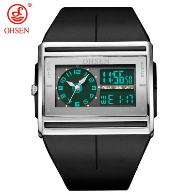 （A Decent035）ขาย OhsenQuartz แฟชั่นนาฬิกาข้อมือผู้ชายสีดำ30MRubber Band LCDMaleWatches Orologio Uomo