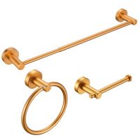 ▤﹊₪ Bathroom Hardware Set Thicken Space Aluminum 3 PCS Towel Bar Set- Golden Gold 16-27 Inches Adjustable Bathroom