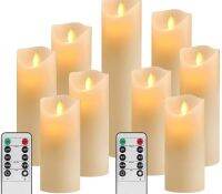 Flameless Candles 9 pack LED Lights Moving Wick Ivory Pillar Battery Candles Real Wax Flicker Lights Votive Flames Remote Contr