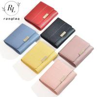 RONGLA กระเป๋าสตางค์ผู้หญิงกระเป๋าคลัตช์สั้นหนัง PU เข็มขัดโลหะแบบเรียบง่าย Dompet Koin ที่ใส่บัตรกระเป๋าสตางค์สไตล์เกาหลี