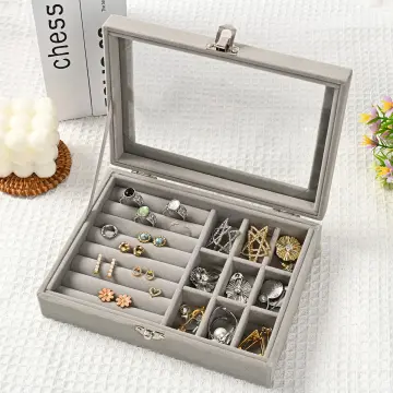 1pc Acrylic Jewelry Organizer Box, 3 Layer Jewelry Case For Women,  Adjustable Velvet Earring Display Holder Stackable Jewelry Box For Earrings  Ring Bracelet Necklace Watch Gift Choice