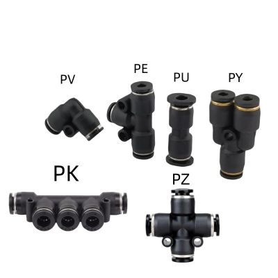 Black Air Hose Fittings 1/8 1/4 3/8 1/2 4mm/6mm/8mm/10mm PU PE PZ PK Tube Connector Pneumatic Quick Coupling Pipe Hose Fitting Pipe Fittings Accessori