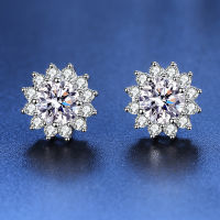 S925 Silver 0.5 Carat D Color Moissanite Sunflower Stud Earrings for Women Electroplating 18K White Gold Couple Earrings Gift