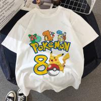 เสื้อยืดโอเวอร์ไซส์Pokemon Kids Boy T Shirt Cartoon Pikachu Happy Birthday Numbers 1-10 Years Children Girls T-shirts Summer Funny Boys Clothes S-5XL