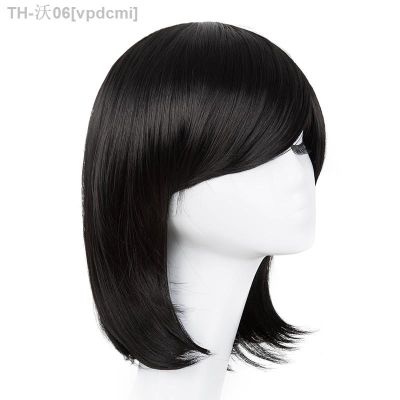 Carnival Wig Fei-Show Synthetic Heat Resistant Inclined Bangs Hair Short Black Wavy Halloween Hair Costume Cos-play Hairpiece [ Hot sell ] vpdcmi