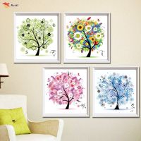 1 Pc Needlework DIY DMC Cross Stitch Embroidery Kit Four Seasons Tree Cotton Thread Home Decor