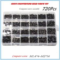 450/650/720 Pcs M1.4 M2 M2.5 M3 Black Steel Mini Micro Cross Countersunk Head Flat Head Screw Combination Laptop Screws Kit Box Nails Screws Fasteners