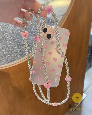 For เคสไอโฟน 14 Pro Max [Plating Mini Heart Chain] เคส Phone Case For iPhone 14 Pro Max Plus 13 12 11 For เคสไอโฟน11 Ins Korean Style Retro Classic Couple Shockproof Protective TPU Cover Shell