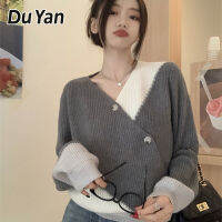 Du YAN เสื้อใหม่ฤดูใบไม้ร่วงและฤดูหนาวคอวีแขนยาวสำหรับผู้หญิง,เสื้อคอวีแขนยาวสไตล์ Cewek Seksi