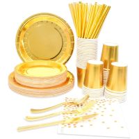 10People Party The number of suitable golden paper party Disposable tableware for birthday party decor cake paper plates