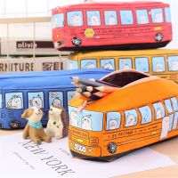 ❡▥♙ bus cute pencil case canvas Stationery box large capacity pen bag school Pencil cases for children pen case Kawaii student gifts