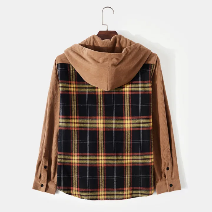 mens-hoodie-shirt-corduroy-colorblock-plaid-patchwork-button-up-casual-drawstring-hooded-shirts-2022-spring-corduroy-jacket