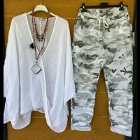 【DT】hot！ 2pcs Pants Set Print Loose V-neck Baggy T-shirt Camouflage Size Cotton Outfits