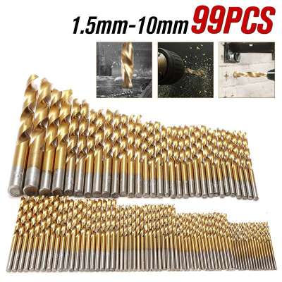 HH-DDPJ99pcs/lot 1.5mm-10mm Titanium Hss Drill Bits Coated Stainless Steel Hss High Speed Drill Bit Set For Electrical Drill Tools