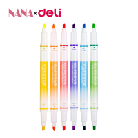 Deli ปากกาเน้นข้อความ (6 แท่ง)  ปากกาไฮไลท์สี ปากกาไฮไลท์2หัว มี 2 หัว ปากกาไฮไลท์  สีพาสเทล สีสวย เห็นชัด Highlighter pen Nana Stationary