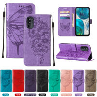 Moto G52 Case, WindCase Butterfly PU Leather Flip Wallet Card Slots with Hand Strap, Stand Cover for Motorola Moto G52