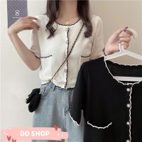 DD SHOP "พร้อมส่ง"(7946)เสื้อไหมพรมแขนสั้น มีกระเป๋าสองข้าง