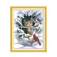 【CC】 and Birds cross stitch kit bird winter snow 18ct 14ct 11ct count printed embroidery handmade needlework craft  free ship