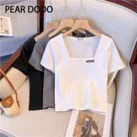 เสื้อยืดแขนสั้นคอสี่เหลี่ยมสำหรับผู้หญิง PEAR DODO French สำหรับผู้หญิง