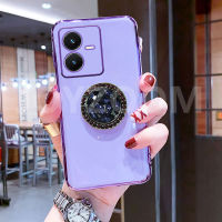 เคสสำหรับ VIVO Y22 / VIVO Y22S 6D ไฟฟ้าเคสซิลิโคน TPU กันกระแทกป้องกันเลนส์เคสโทรศัพท์นิ่มกันกระแทกพร้อมแหวนตั้งคริสตัลสำหรับ VIVO Y22 Y22S ฝาครอบ