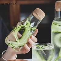 KEMORELA Heat Resistant Glass Cup Bottle Japanese Cork Wine Bottle Hotel Restaurant Juice Milk Tea Drink Bottle Cold Hot Water