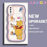 Jjlingji เคส A30s A50s A50กาแลคซีของปลอกสำหรับ Samsung ช้อนส้อมมีดหมีพูห์วินนี่ดีไซน์ใหม่ขอบครีมกันกระแทกแบบใสนิ่มเคสมือถือฝาครอบป้องกันโปร่งใสลายกล้องถ่ายรูปเรียบง่ายอ่อนโยน