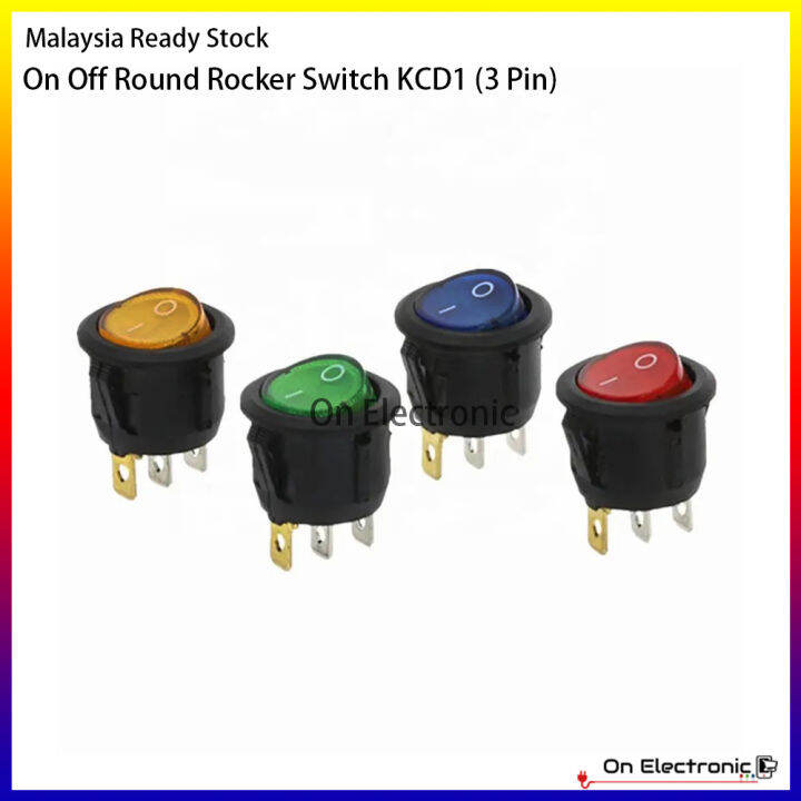 Round Rocker Switch R13-112b 3 Pin On Off Kcd1-2 Red Yellow Green Blue 