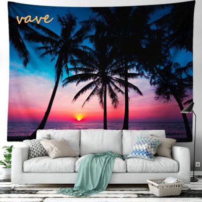 Beach Sunset Tapestry Wall Hanging Boho Landscape Palm Tree Cloth Fabric Large Tapestry Aesthetic Interior Bedroom Dorm Decor