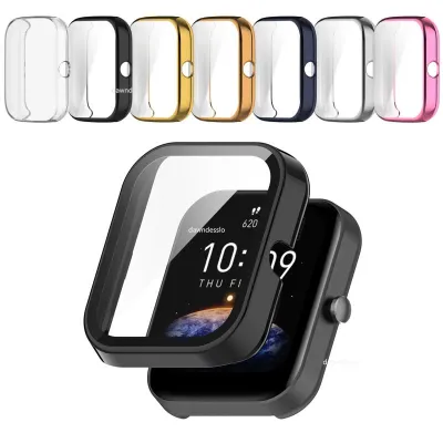 Hard PC Case with Tempered Glass Screen Protector for Amazfit Bip 3 Pro All Around Coverage Protective Bumpers Cover Accessories