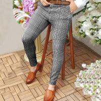 Casual Cargo Pants For Men Plus Size Swallow Gird Print Slim Pants Zipper Fly Pocket Cropped Pencil Trousers Pantalones Hombre