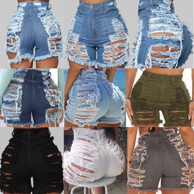S-xxl Summer Woman Hole Ripped Denim Shorts Female Sexy High Waist Hollow Out Jeans Shorts 2022 New