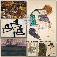 งานศิลปะ Expressionist โดยจิตรกร Egon Schiele ที่มีเมืองสีเหลืองและร่างกายมนุษย์ศิลปะโปสเตอร์สำหรับห้องพักตกแต่งบ้าน