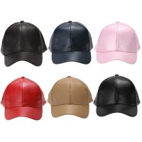 [Hat vendor]หมวกเบสบอลหนัง PU แฟชั่นหมวกแก็ปปรับหมวกกีฬากลางแจ้งผู้หญิงผู้ชายสีทึบสแน็ปแบ็ก