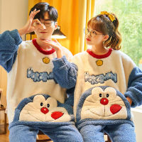 Winter Thicken Couples Pajamas Suit Women Men Cartoon Doraemon Pijamas Sets Sleepwear Soft Warm Korean Pyjama Femme Lovers Set