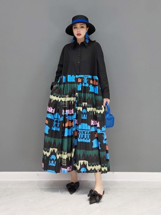 xitao-dress-loose-fashion-casual-women-vintage-print-shirt-dress